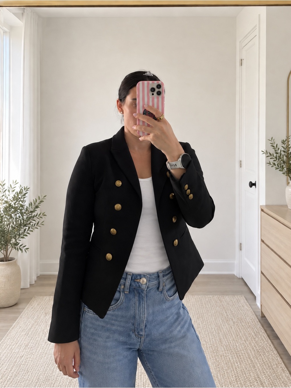 Banana Republic Black Double-Breasted Blazer with Gold Buttons